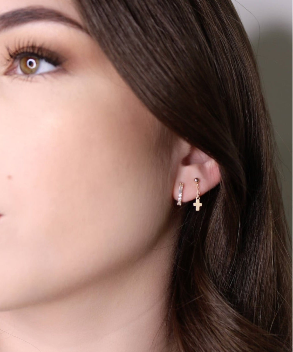 14K Gold Ball Stud Earrings | Dangling Cross Earrings